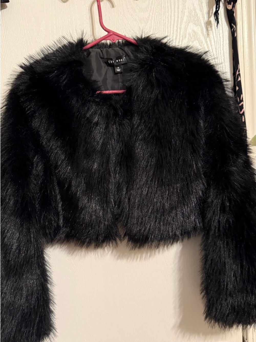 Say What? Black Faux Fur Cropped Jacket